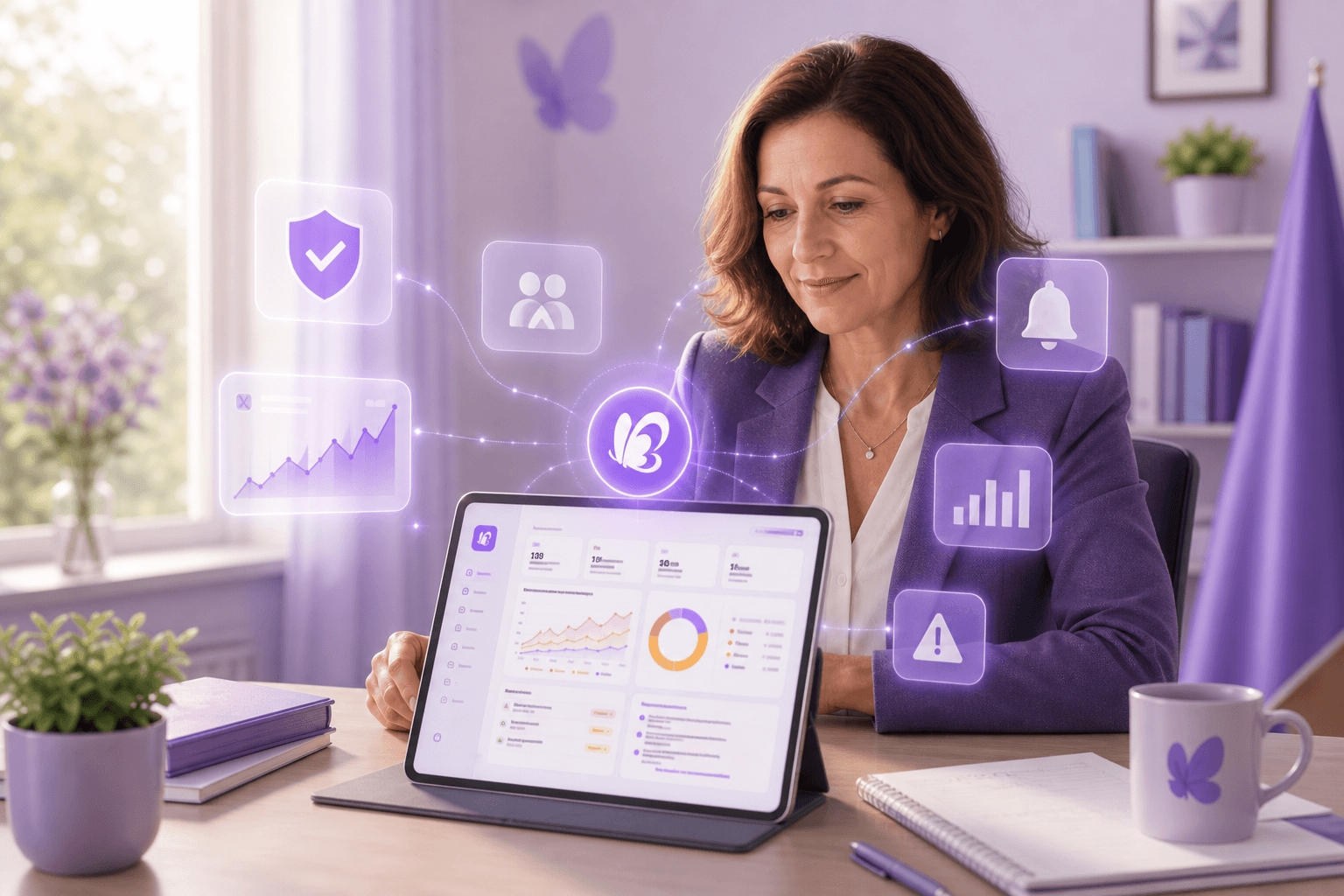 Une directrice d'établissement consulte le tableau de bord Mélio sur une tablette